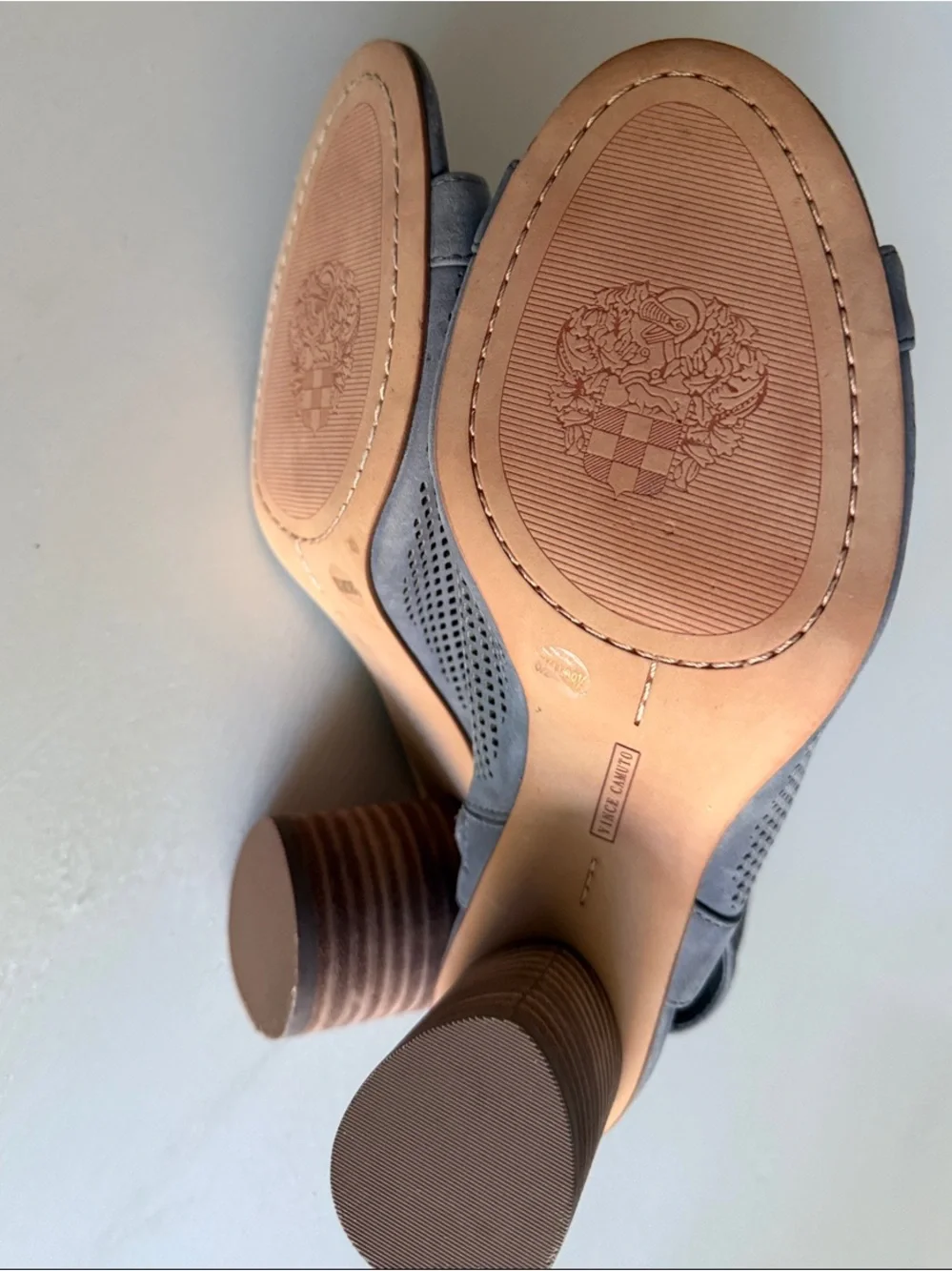 Vince Camuto Grey Perforated Peep-Toe Block Heel Sandal